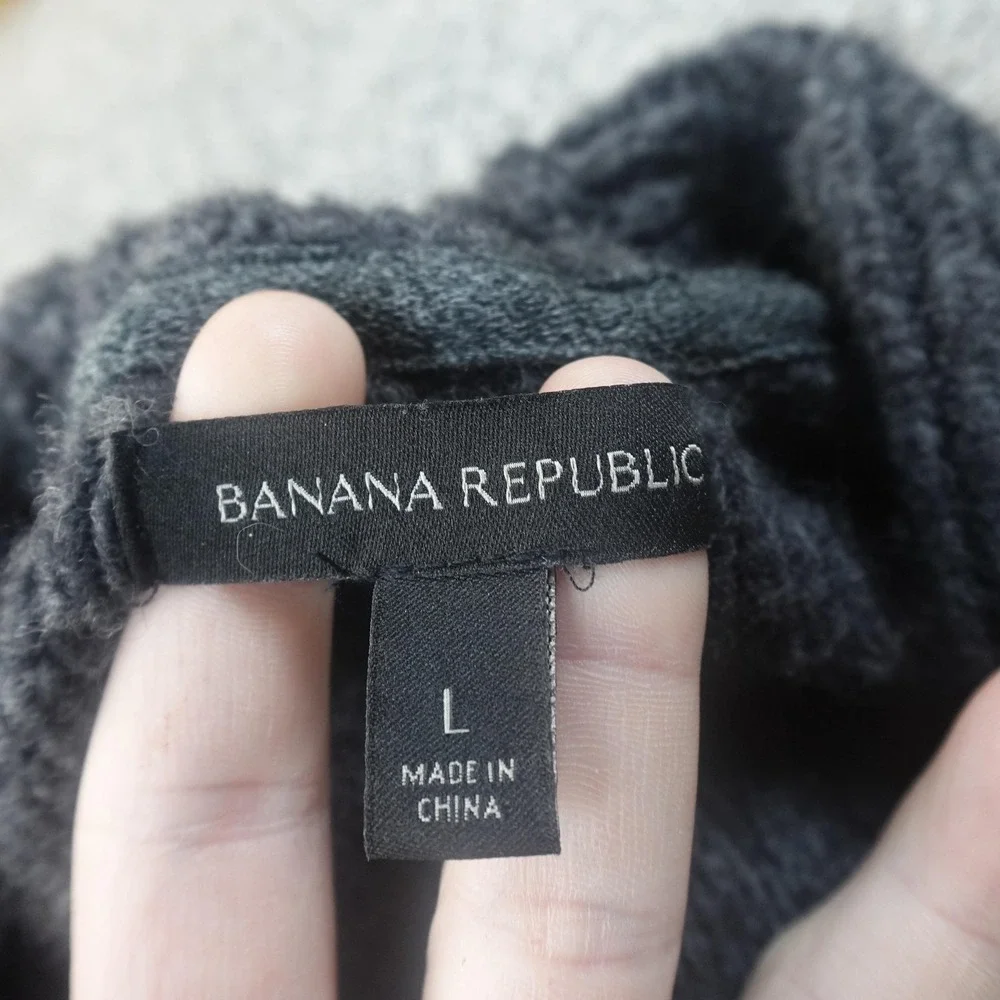 Banana Republic Sweater‎ Mens L Gray Wool Toggle Shawl Collar Knit Pullover Warm